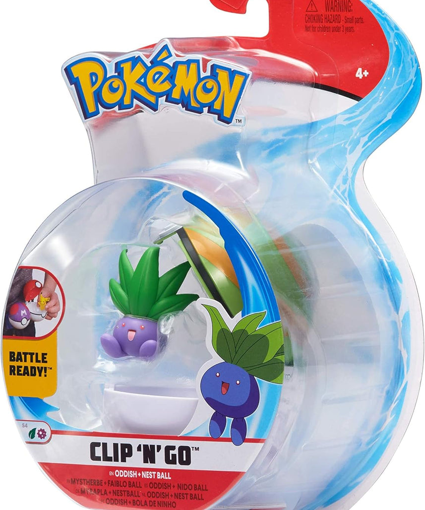 Pokémon Clip ’N’ Go Oddish Figure with Nest Ball, 2-Inch Action Figure Set, Portable Poké Ball Toy, Official Jazwares Collectible, Kids Toy, Ages 3+