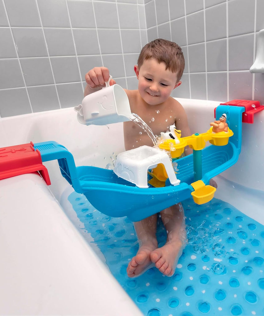 Step2 Nautical Rain Showers Bath Set for Kids, Interactive Bath Boat Water Play Toy with Floating Figures & Rain Shower Spinner, STEM Learning Bath Toy for Toddlers 2+