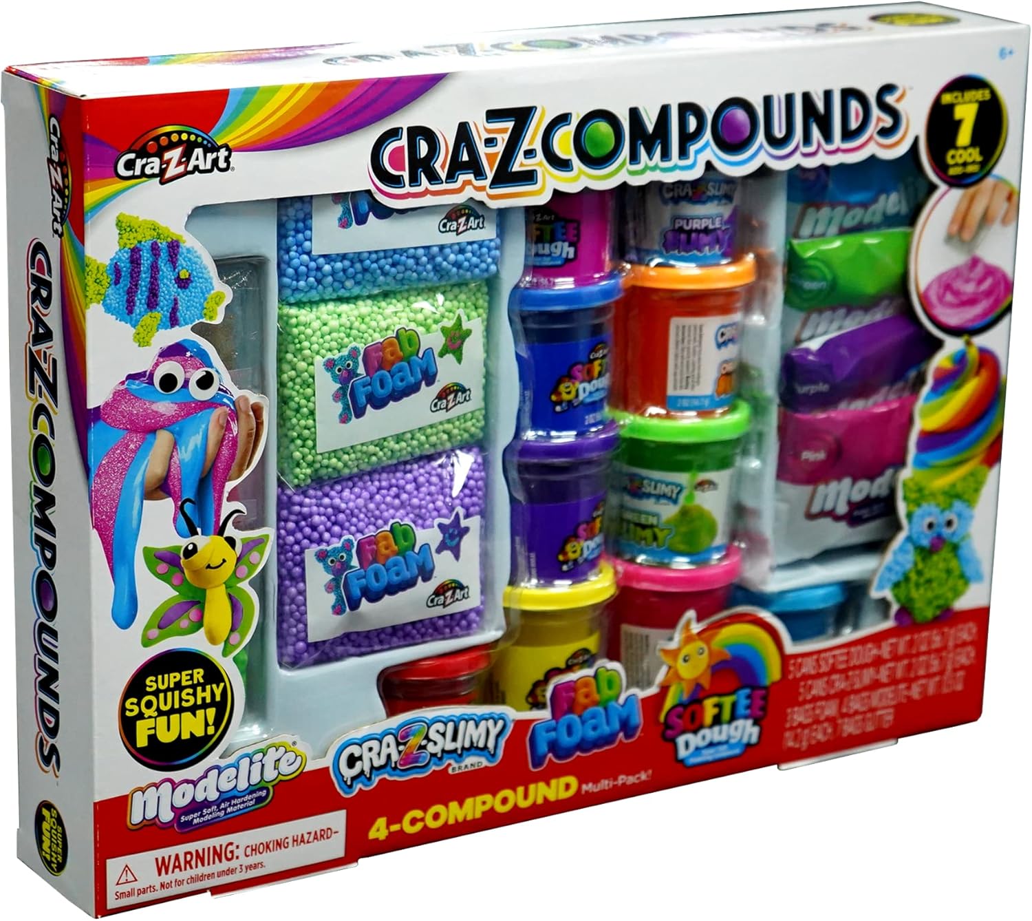 Cra-Z-Compounds Large Pack Super Squishy Sensory Play Kit, Includes Cra-Z Slimy, Softee Dough, Fab Foam, Modelite, Glitter Add-Ins, Arts and Crafts Compound Set for Kids 6+