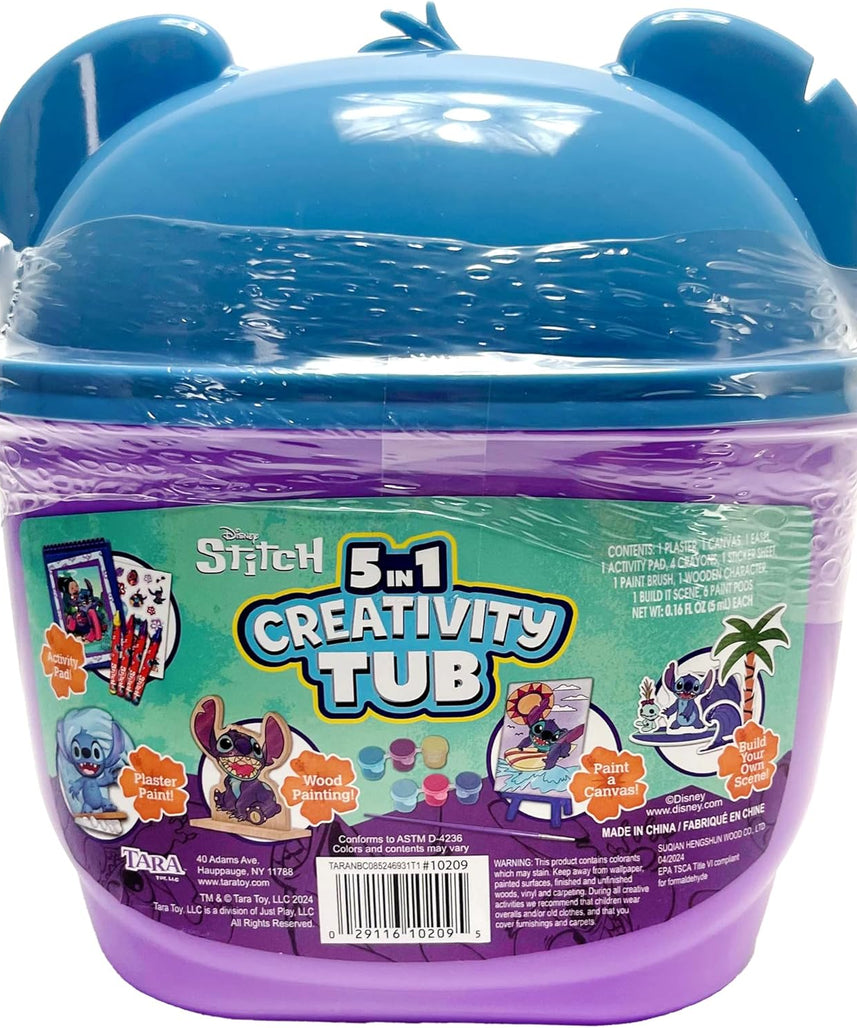 Tara Toys Disney Stitch 5 in 1 Creativity Tub, 50-Piece Paint and Color Preschool Arts and Crafts Activity Set, Kids for Ages 3 Up