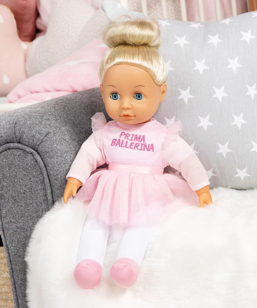 Bayer Design Prima Ballerina Doll 33cm Soft Body with Music, Blonde Hair Bun, Pink Tutu Dress, Battery Operated Musical Doll for Pretend Play, 18M+ Months