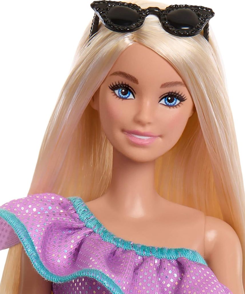 Barbie Doll with Blond Hair, 3 Party-Themed Mix-and-Match Outfits, Clothes, Purses, Heels & Accessories, Fashion Playset for Kids 3+