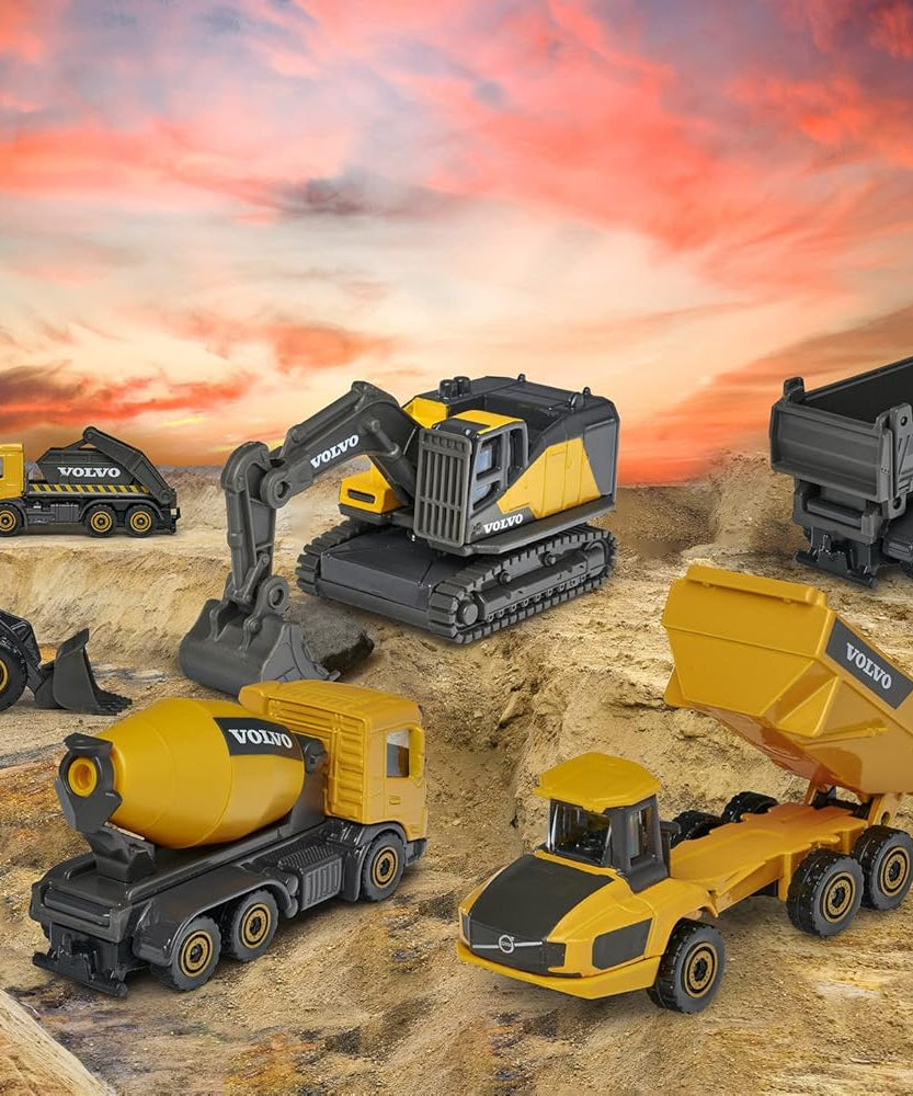 Majorette Volvo Construction Truck Set – 3-Piece Die-Cast Vehicle Collection with Moving Parts for Kids 3+, Realistic Sandpit and Collector’s Toy