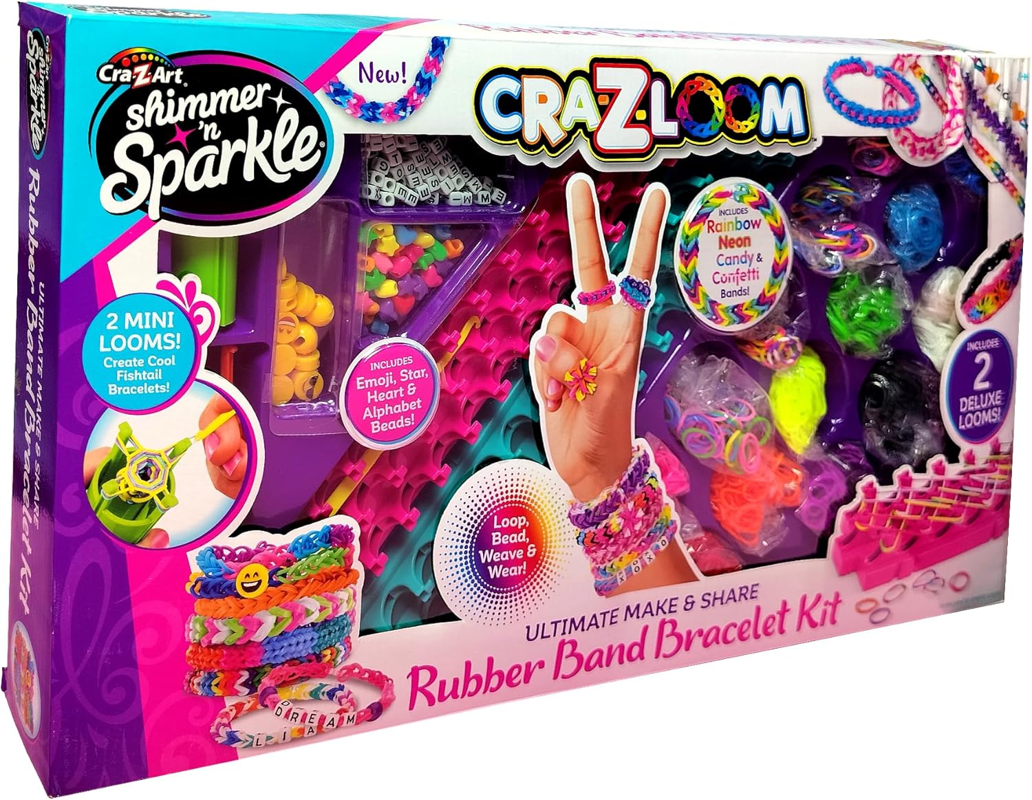 مجموعة صنع أساور مطاطية فاخرة من CraZLoom SNS من Cra-Z-Art، تحتوي على 4 أنوال، وأكثر من 2000 شريط مطاطي، وخرز، وخطافات، ومجموعة حرف يدوية للأطفال