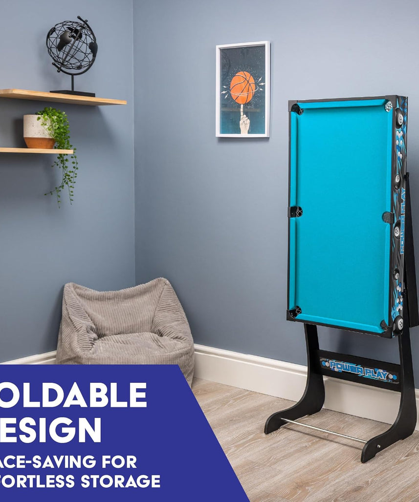 Powerplay 3ft Folding Pool Table Game, Mini Pool Table for Kids and Adults, Compact Wooden Snooker Table, Portable Design with Easy Storage, Indoor Game Table for Boys and Girls 5 Years+