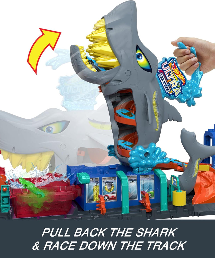 Hot Wheels Let's Race Netflix - City Shark Wash Station with 1:64 Scale Color Reveal Car, Colour Changing Function and Storage, HTN82