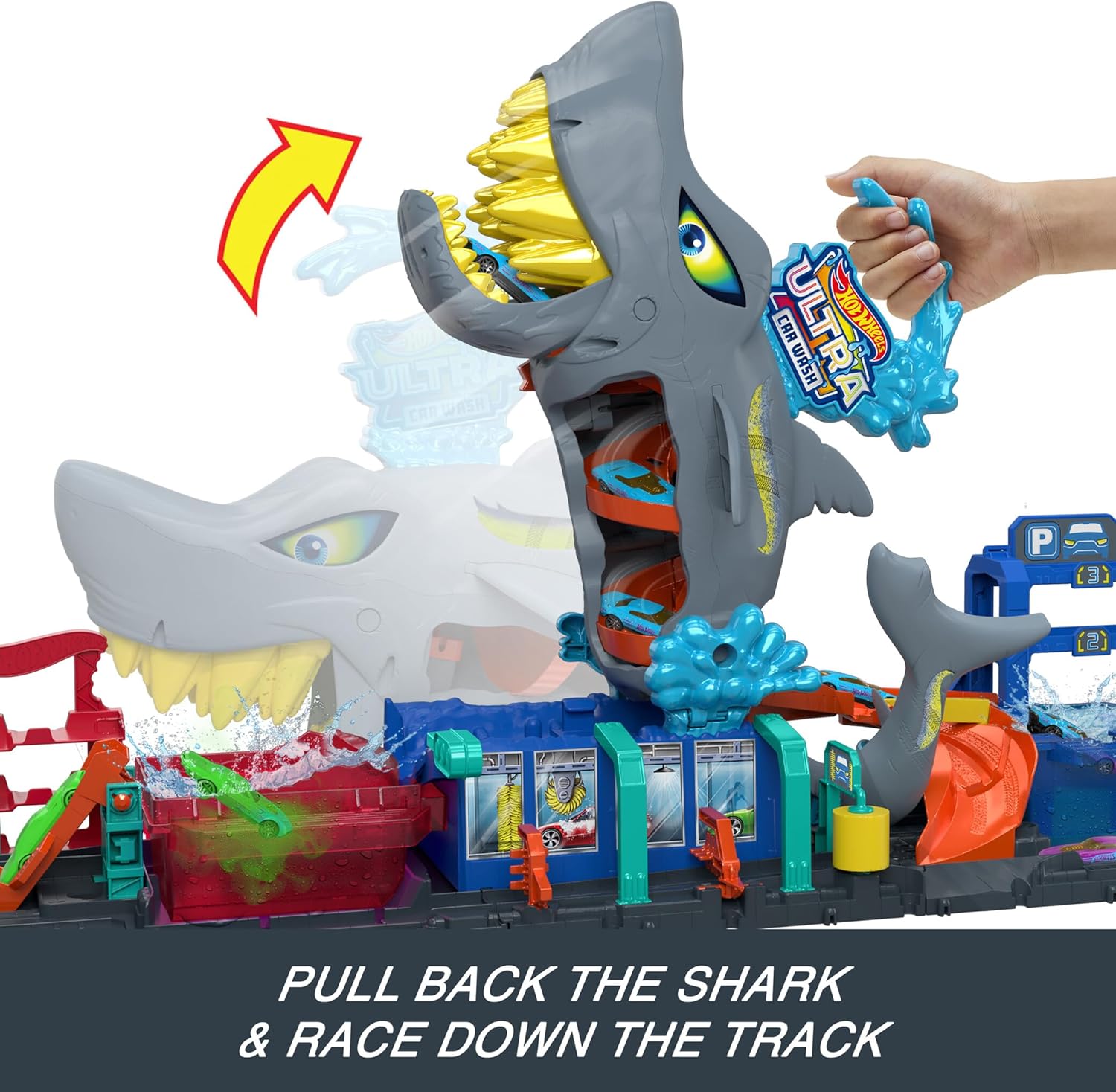 Hot Wheels Let's Race Netflix - City Shark Wash Station with 1:64 Scale Color Reveal Car, Colour Changing Function and Storage, HTN82