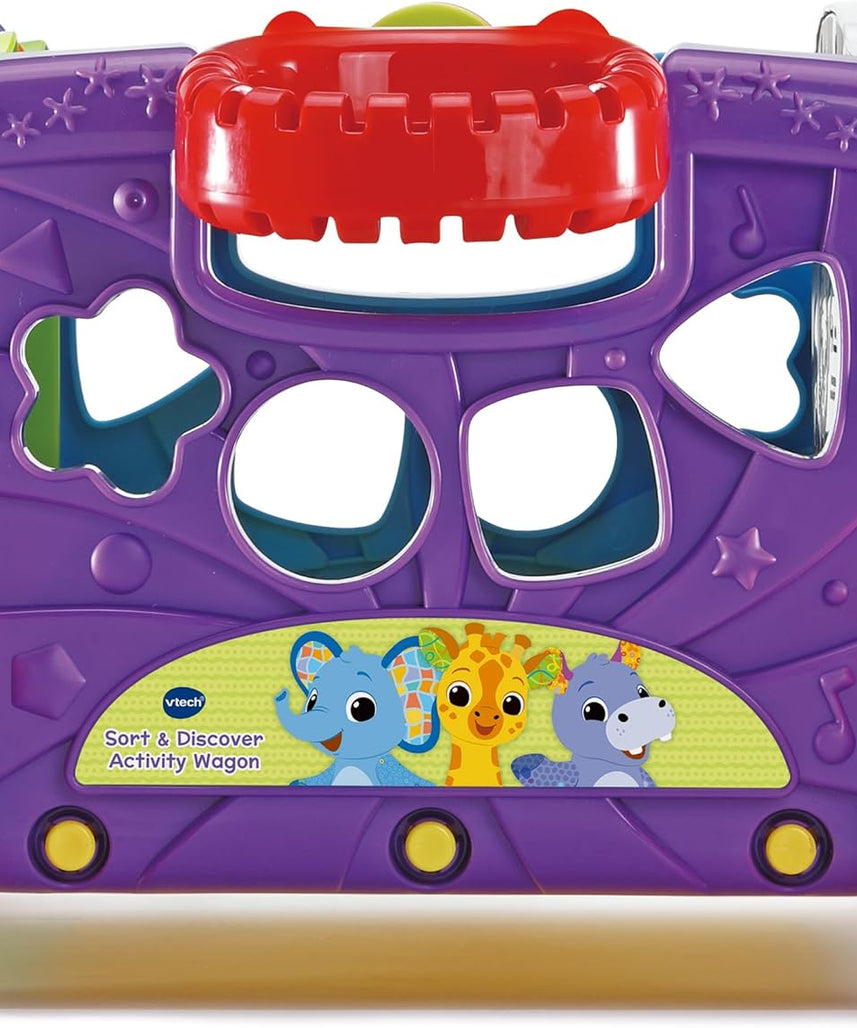 VTech Sort & Discover Activity Wagon Toddler Pull Along Learning Toy with Light-Up Panel Shape Sorter and Gears Multicolour 12m+