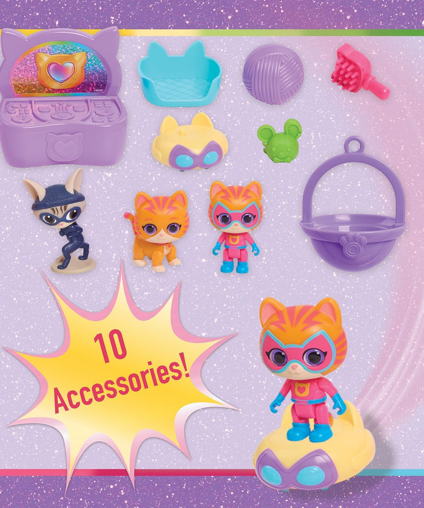 Just Play Disney Junior SuperKitties Purr N Play Playset, Lights and Sounds, 51 cm Playset, 10 Pieces, Kids 3+