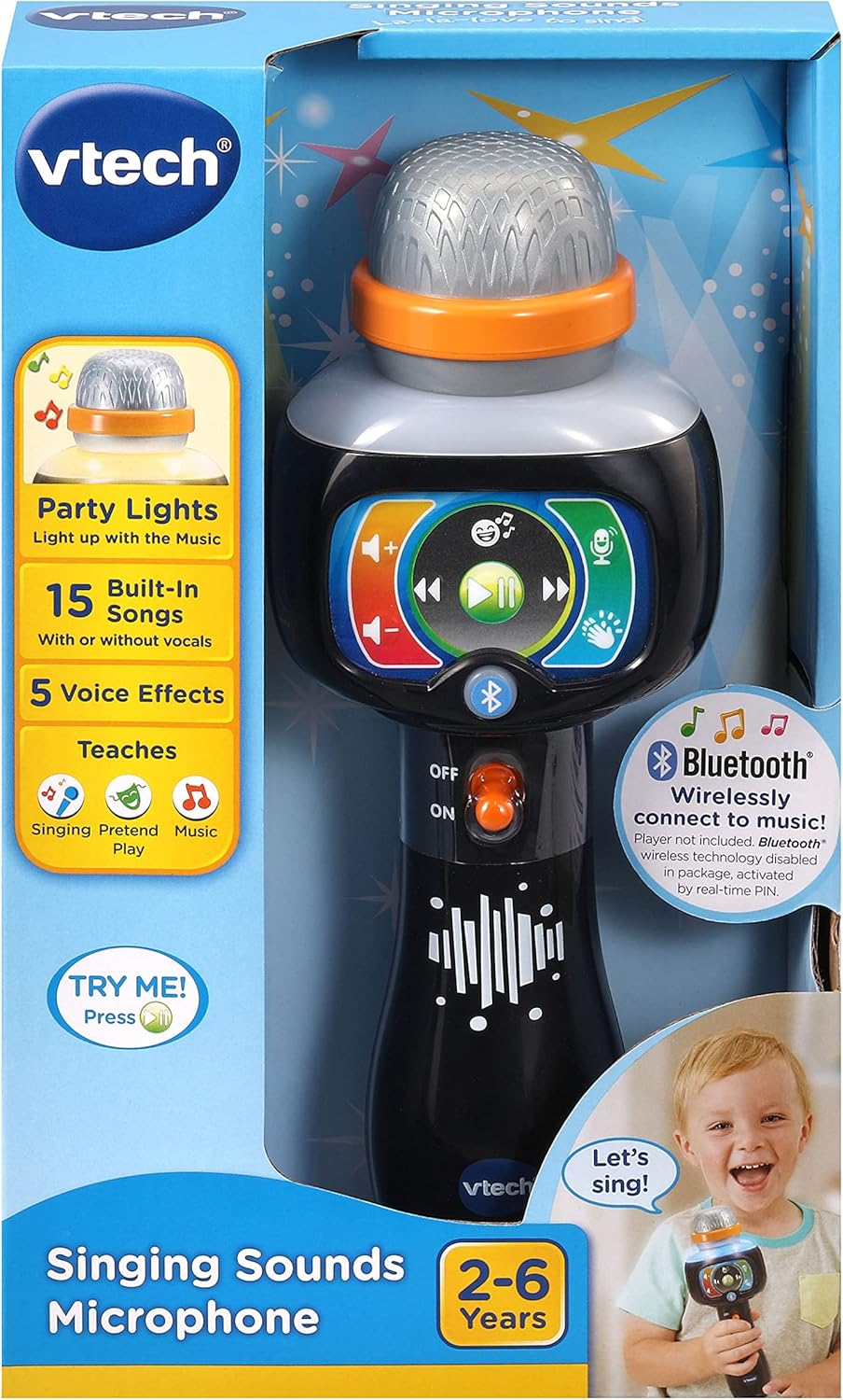 VTech Singing Sounds Microphone Musical Toy with Bluetooth Voice Effects Lights and Built In Songs for Kids Ages 2 to 4 Plus