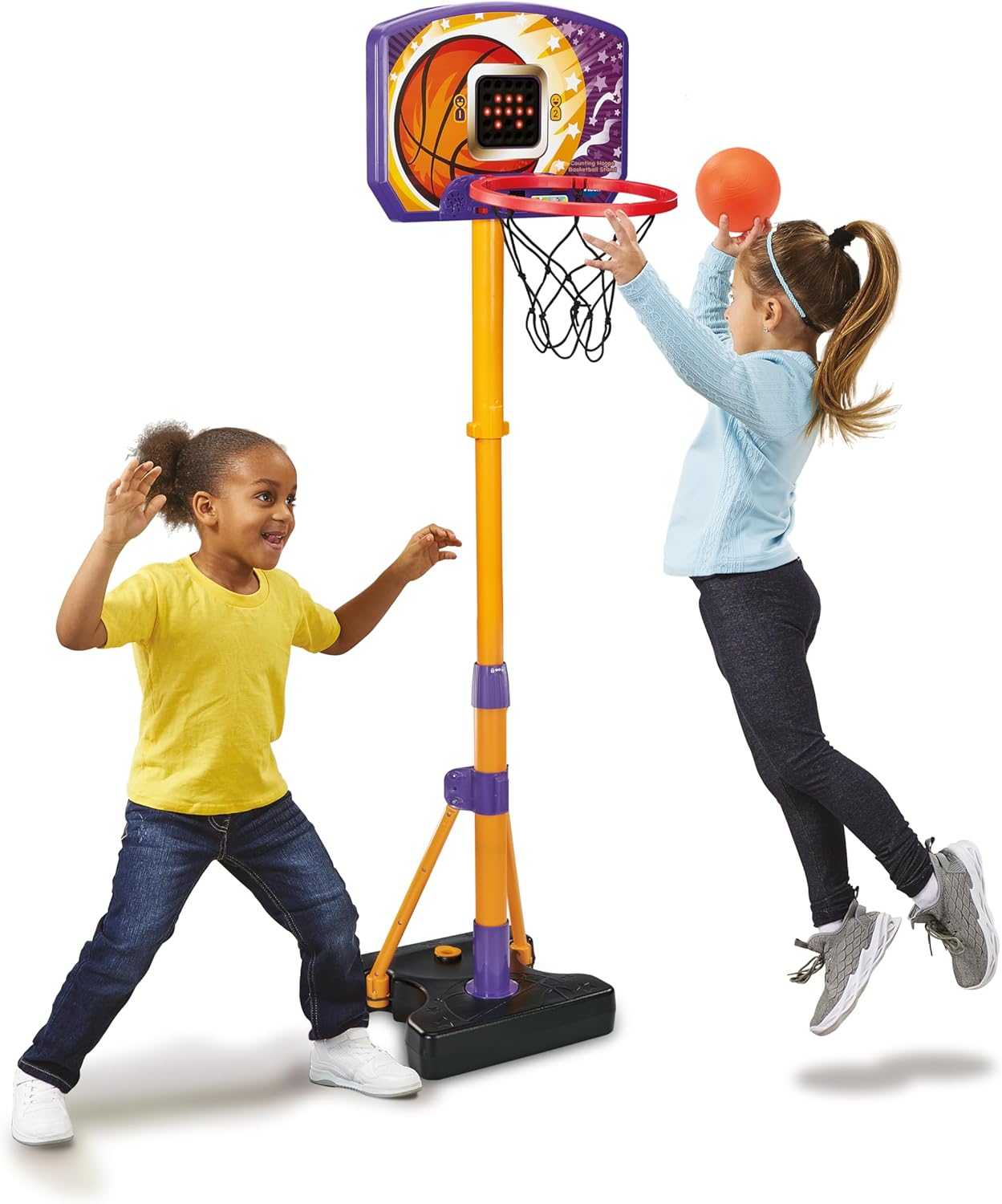 VTech Counting Hoops Basketball Stand – Adjustable Interactive Hoop with LED Screen & 3 Games, Toddler Toy for Ages 3+