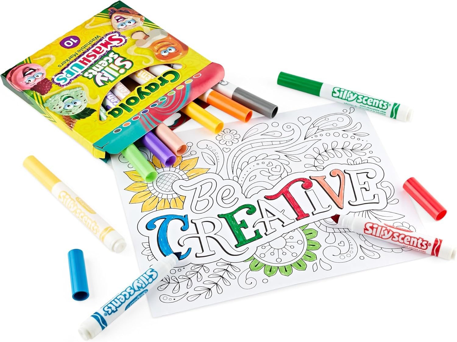 CRAYOLA 10 Ct Silly Scents Smash Ups, Broad Line Washable Markers