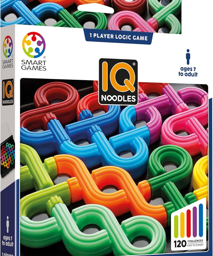 SmartGames IQ Noodles Pocket Brain Teaser Puzzle Game with 120 Challenges Travel-Friendly Educational Toy for Kids and Adults Ages 7 and Up