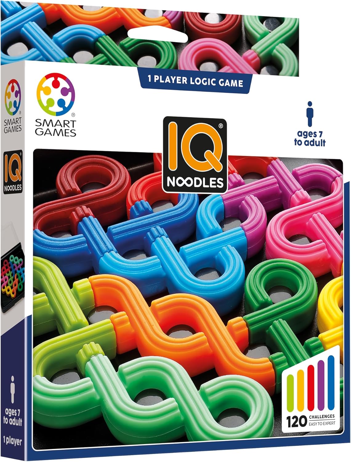 SmartGames IQ Noodles Pocket Brain Teaser Puzzle Game with 120 Challenges Travel-Friendly Educational Toy for Kids and Adults Ages 7 and Up