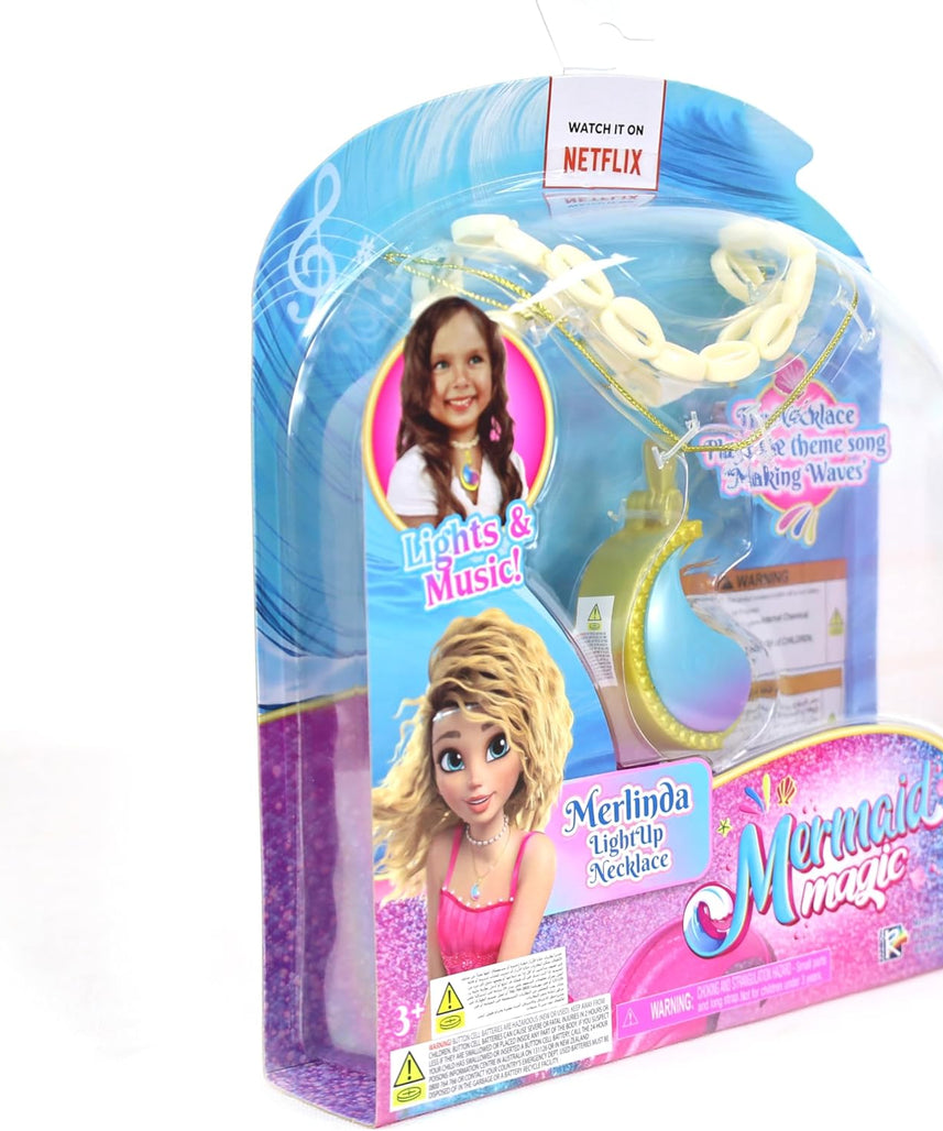 Mermaid Magic Merlinda Light Up Necklace Battery Operated, Metallic Finish With a Beautiful Light up Pendant, With Lights & Music, Plays "Making Waves" Song, Girl's Toys, Gift, Collectible, 3 Years+