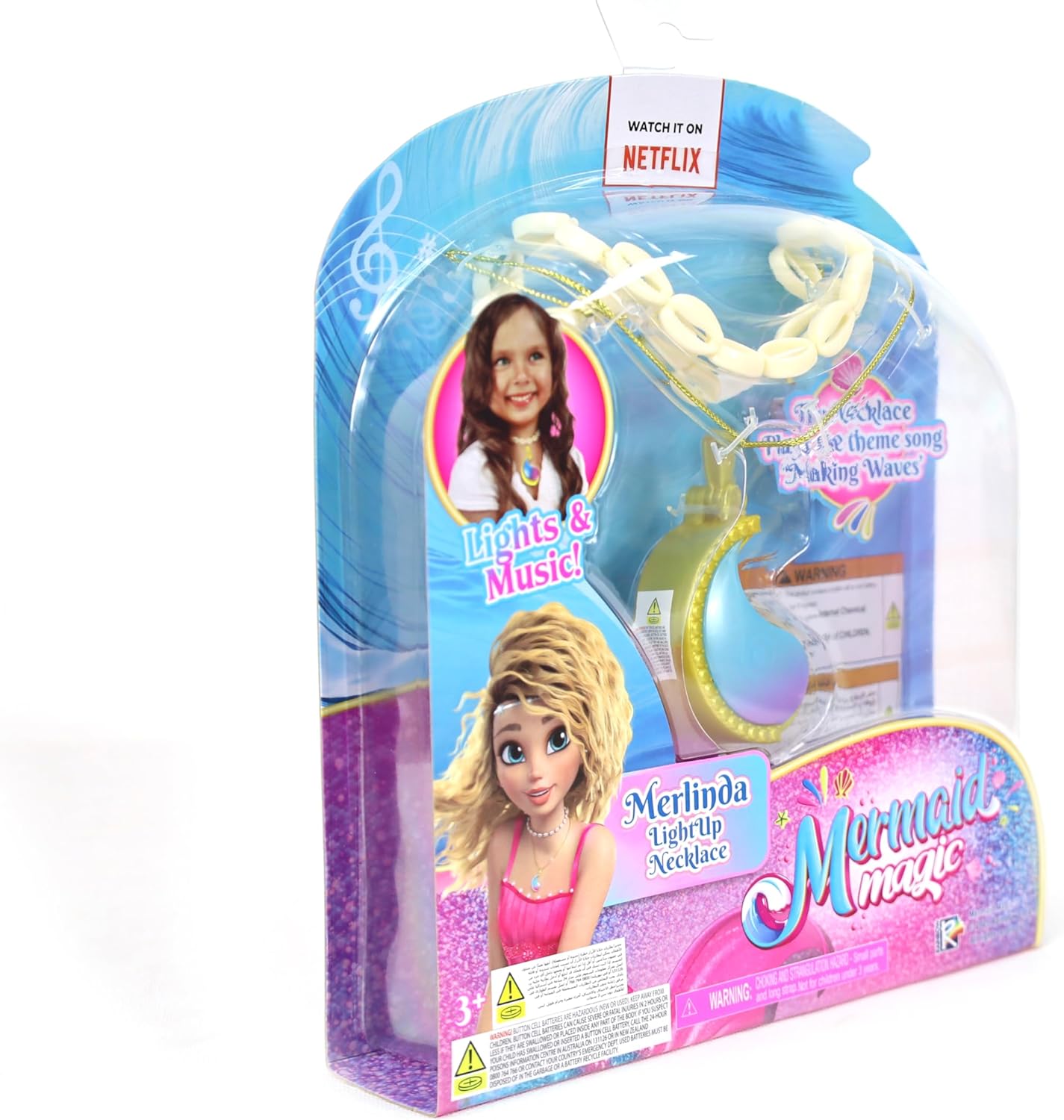 Mermaid Magic Merlinda Light Up Necklace Battery Operated, Metallic Finish With a Beautiful Light up Pendant, With Lights & Music, Plays "Making Waves" Song, Girl's Toys, Gift, Collectible, 3 Years+
