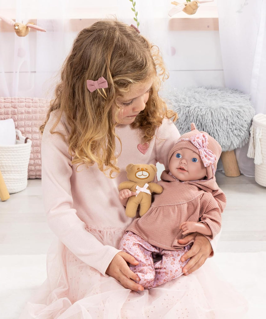 Bayer Design 93827AO Reborn Baby Doll 38 cm Realistic Lifelike with Bottle Dummy Blanket Pillow Teddy Gift for Girls and Boys