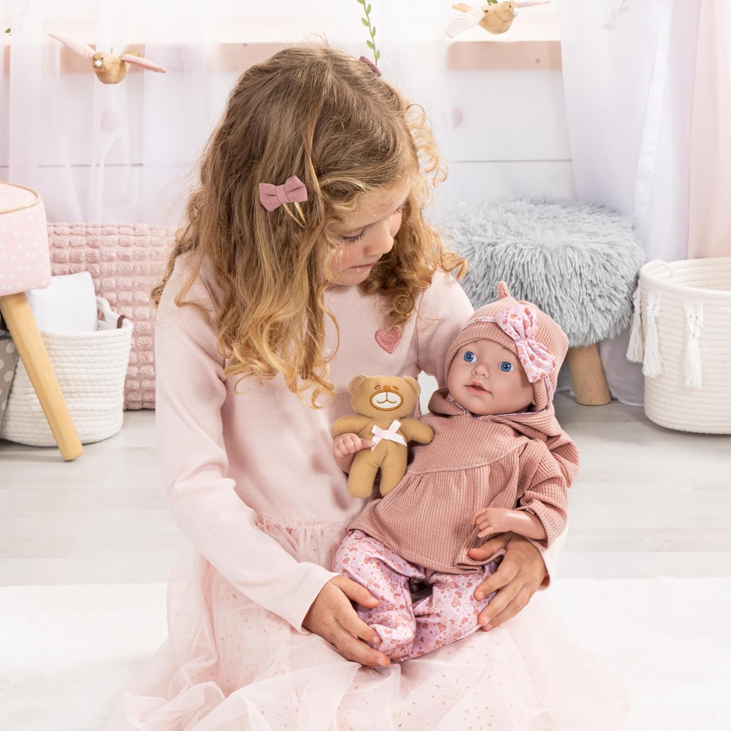 Bayer Design 93827AO Reborn Baby Doll 38 cm Realistic Lifelike with Bottle Dummy Blanket Pillow Teddy Gift for Girls and Boys