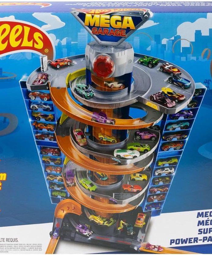 Hot Wheels City Mega Garage Playset with 1 Vehicle, 4-Level Car Garage with Corkscrew Elevator and Multi-Car Storage, Connectable Vehicle Playset for Kids 4 Years & Older