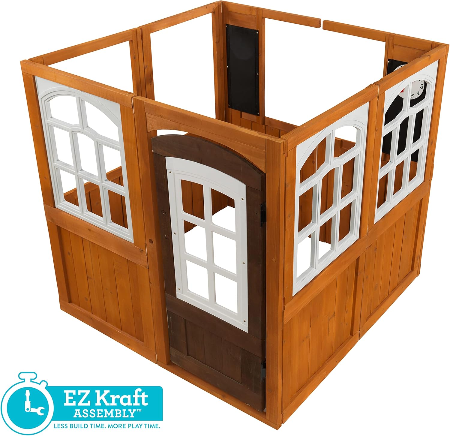 KidKraft 405 Garden View Wooden Outdoor Playhouse, Backyard Playhouse with Café Style Windows, Interactive Accessories, Ages 3 to 8, EZ Kraft Assembly, Weather Resistant Wood