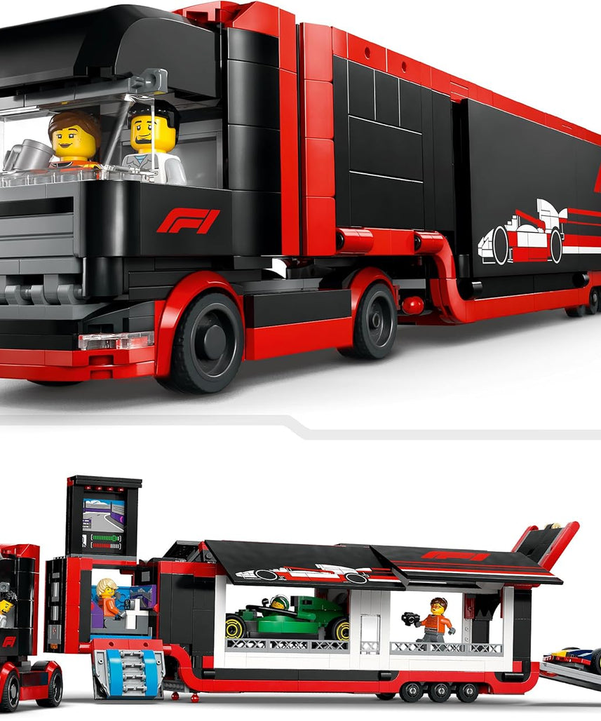 LEGO City F1 Truck with RB20 & AMR24 F1 Cars - Car Transporter Toy for RB & Aston Martin Formula 1 Teams - Incl. 2 Drivers & Race Simulator - Gifts for 8+ Year Old Boys & Girls - 60445