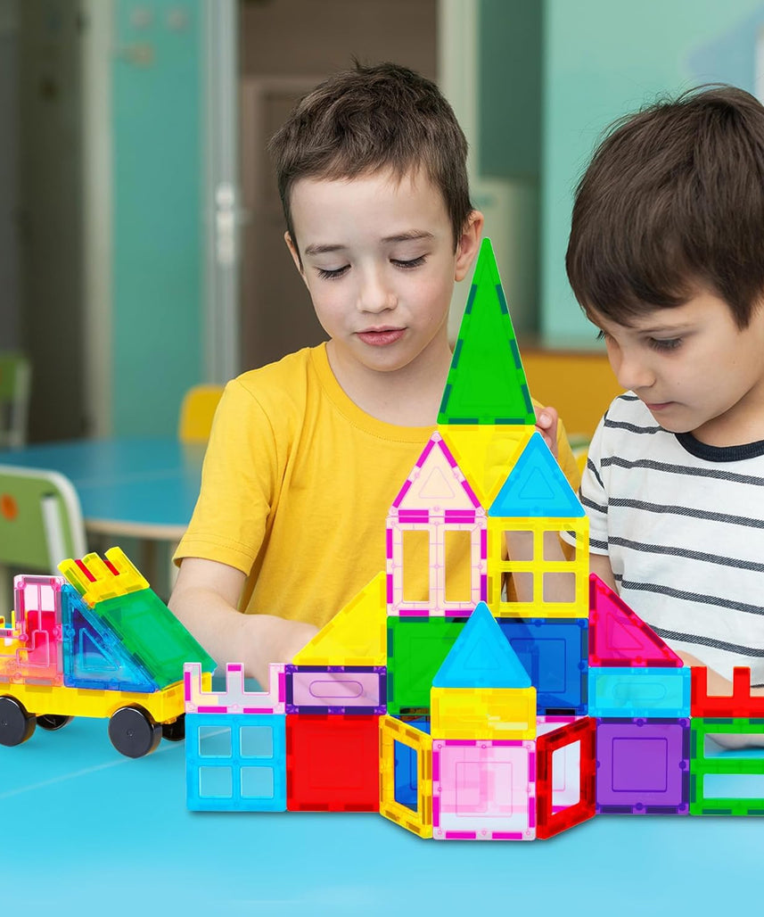 PicassoTiles 101pc Magnetic Tile Building Blocks with Car Base Drawstring Carry Toy Storage Bag Magnetized Block for Kids Magnet ToySet Educational STEM Learning Child Brain Development Ages 3+ PC101