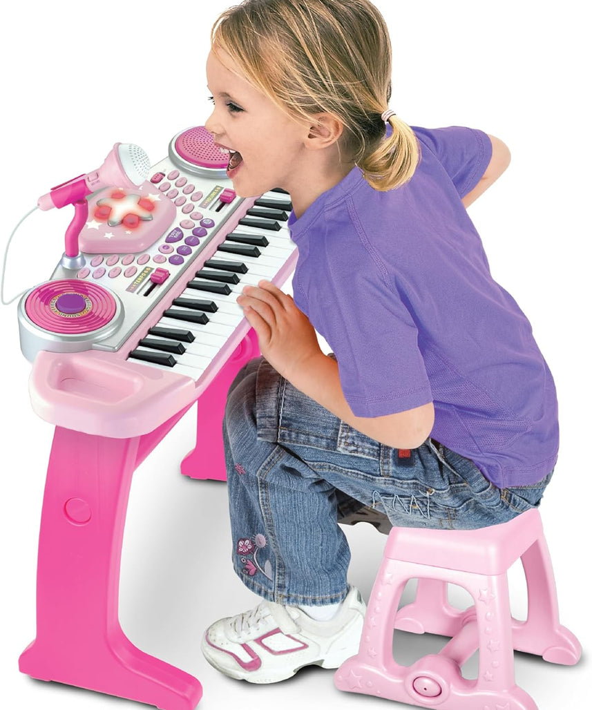 Winfun Keyboard Rock Star Set | 37-Key Kids Musical Toy with Light-Up Keys, Mic, DJ Pad & Stand | 8 Rhythms, 5 Drum Sounds & Tempo Control | Interactive Educational Music Toy for Kids 3+ Years