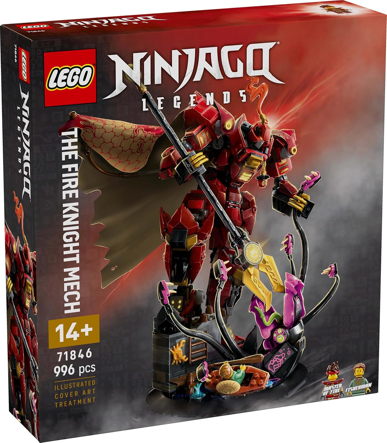 LEGO Ninjago The Fire Knight Mech Toy - Monstrosity Building Set with a Posable Figure, 2 Minifigures & a Sea Monster on a Display Stand - Birthday Gift for 14+ Year Old Boys and Teenagers - 71846