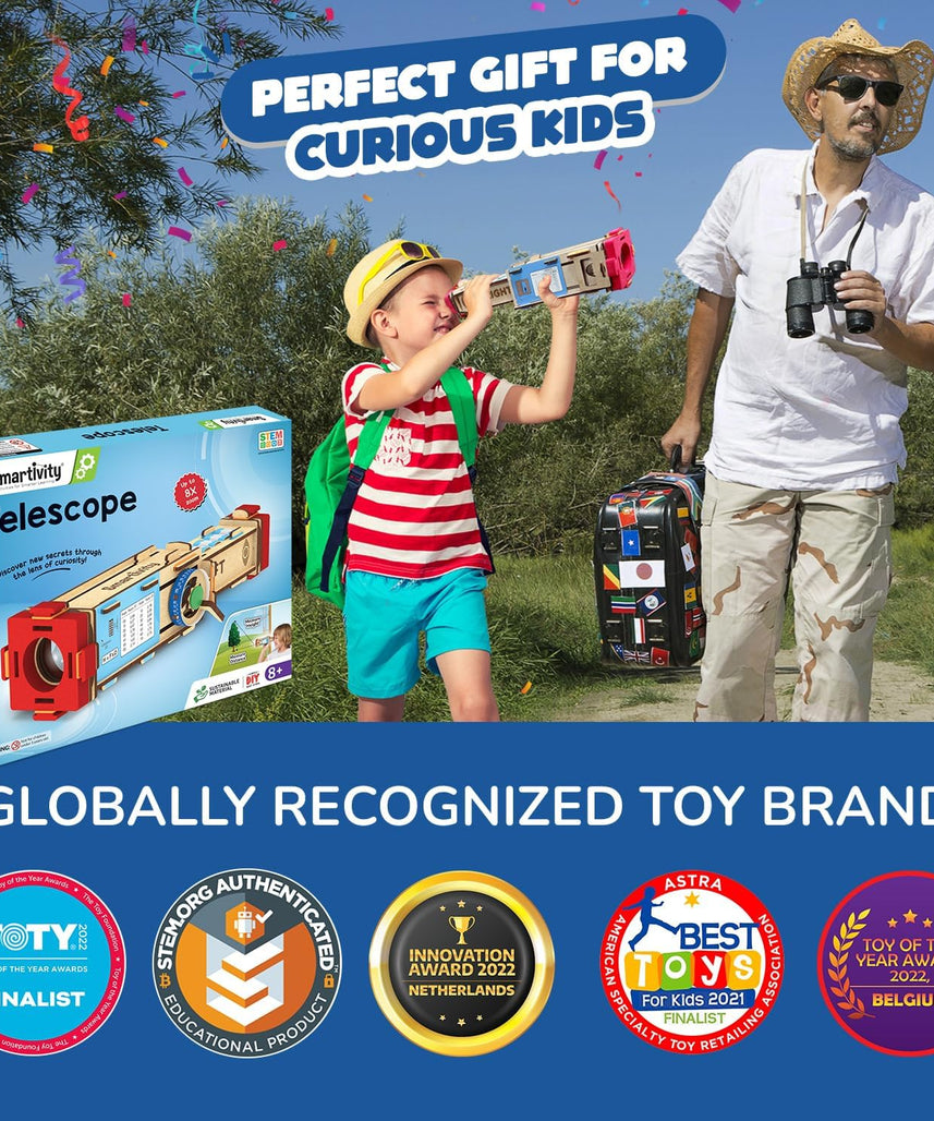 Smartivity Telescope Toy for Kids, Hands-On Learning of Optics, Lens Systems, and Magnification, Adjustable Focus, Beige