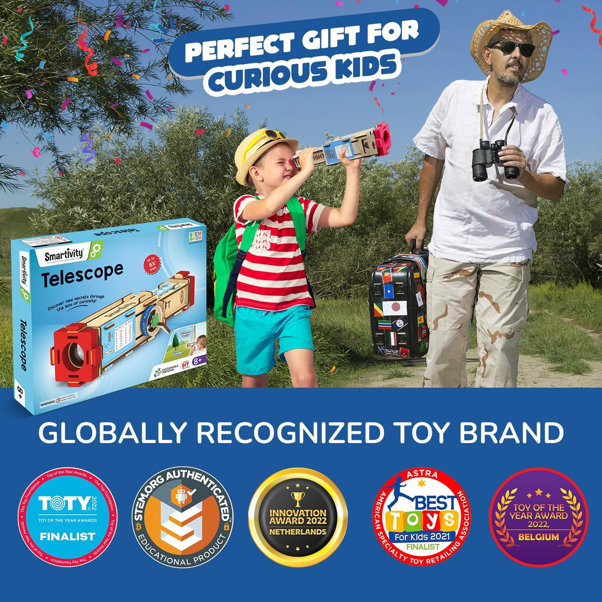 Smartivity Telescope Toy for Kids, Hands-On Learning of Optics, Lens Systems, and Magnification, Adjustable Focus, Beige