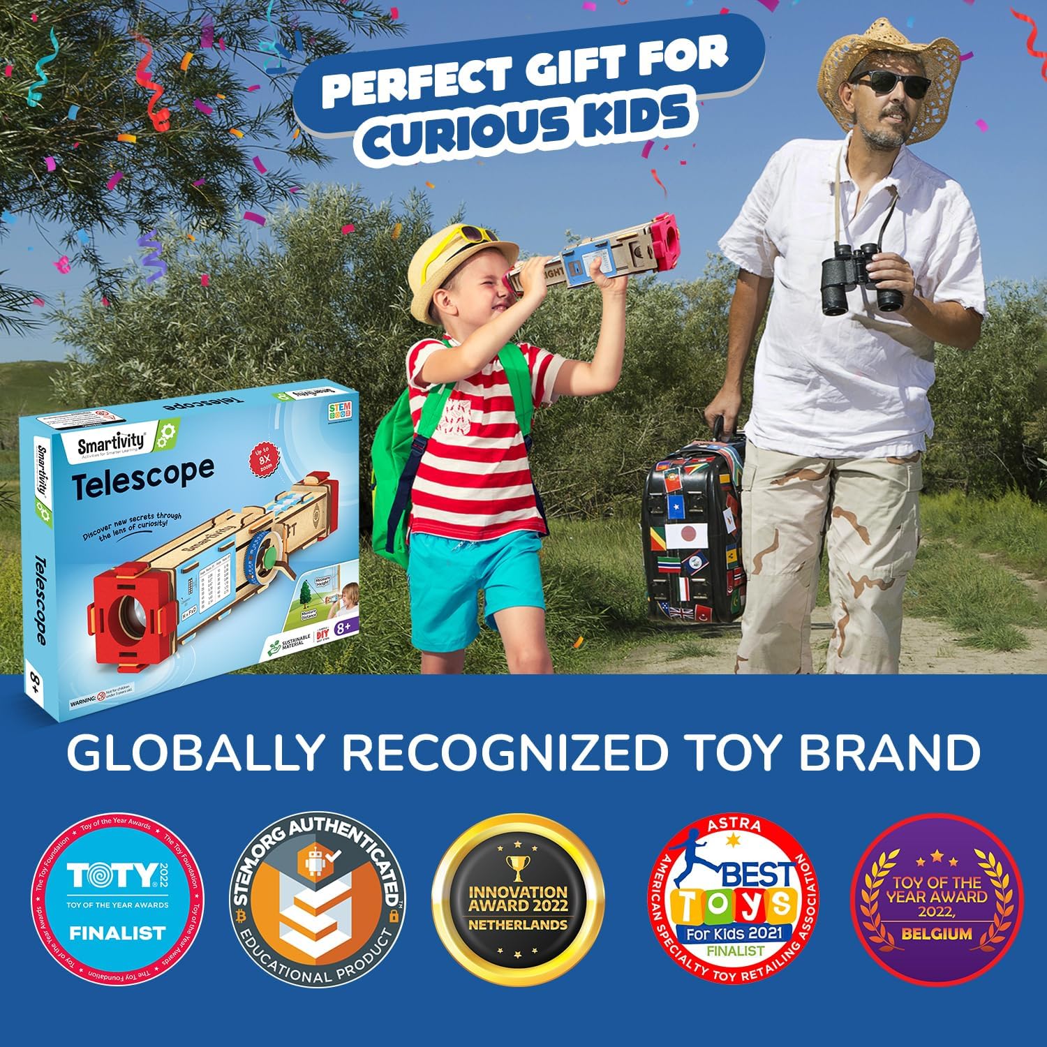 Smartivity Telescope Toy for Kids, Hands-On Learning of Optics, Lens Systems, and Magnification, Adjustable Focus, Beige