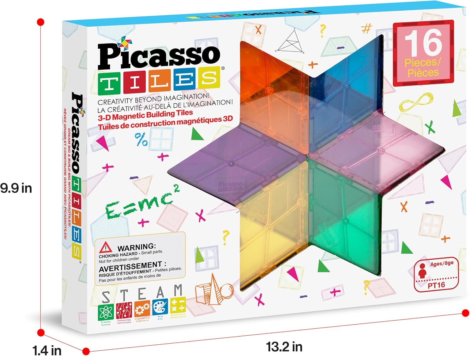 PicassoTiles 16 Piece Magnetic Building Block Set Geometry Shape Magnet Tiles Construction Toy STEM Learning Kit Educational Playset Playboard Pretend Play Stacking Blocks Child Brain Development PT16