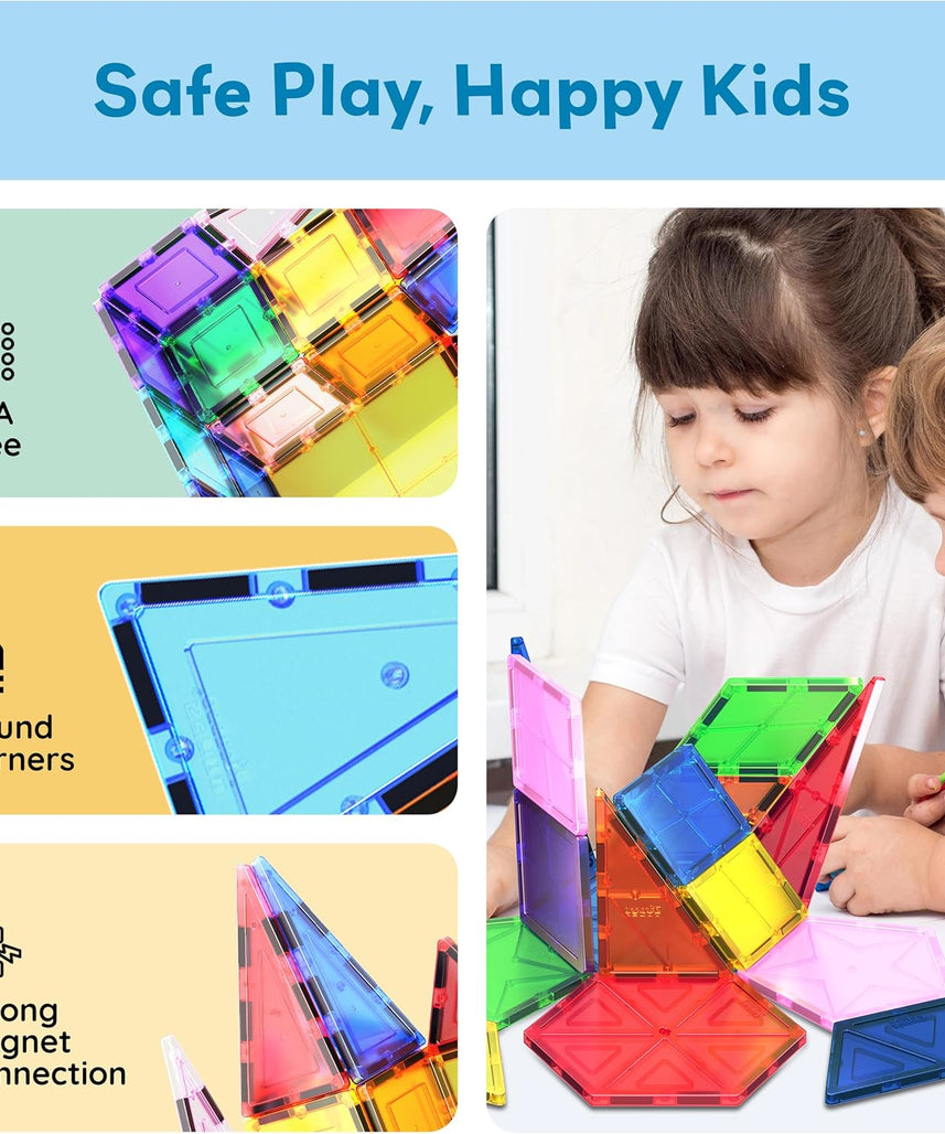 PicassoTiles 16 Piece Magnetic Building Block Set Geometry Shape Magnet Tiles Construction Toy STEM Learning Kit Educational Playset Playboard Pretend Play Stacking Blocks Child Brain Development PT16