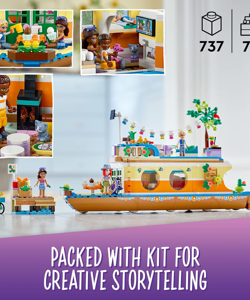 مجموعة بناء منزل القارب القناة 41702 من ليجو فريندز، 737 قطعة مع 4 دمى صغيرة، بما في ذلك ميا ولعبة حيوان واحدة، هدية عيد ميلاد للأطفال من سن 7 سنوات فما فوق
