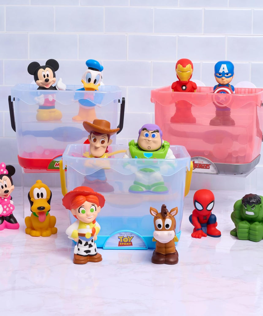 Disney and Pixar Cars Bath Caddy, 6-pieces, 5 Bath Toy Figures Sealed for Safety, Attaches to Wall, Bath Toy for Fans, Girls, Boys, Kids, Ages 3 and Up