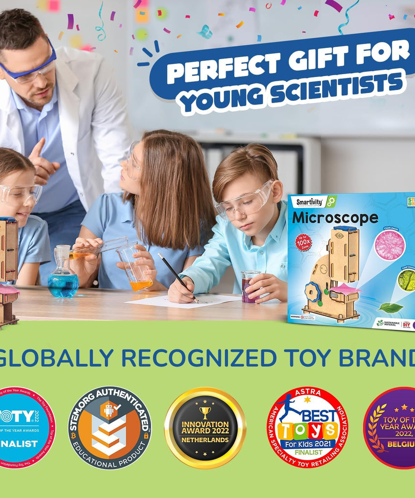 Smartivity DIY Microscope 100x Zoom Toy for Kids Age 8-10-12-14 Years Old | Birthday Gift for Boys & Girls | Science Toy for Kids 8-14 Years Old Students I STEM Sciene Kit