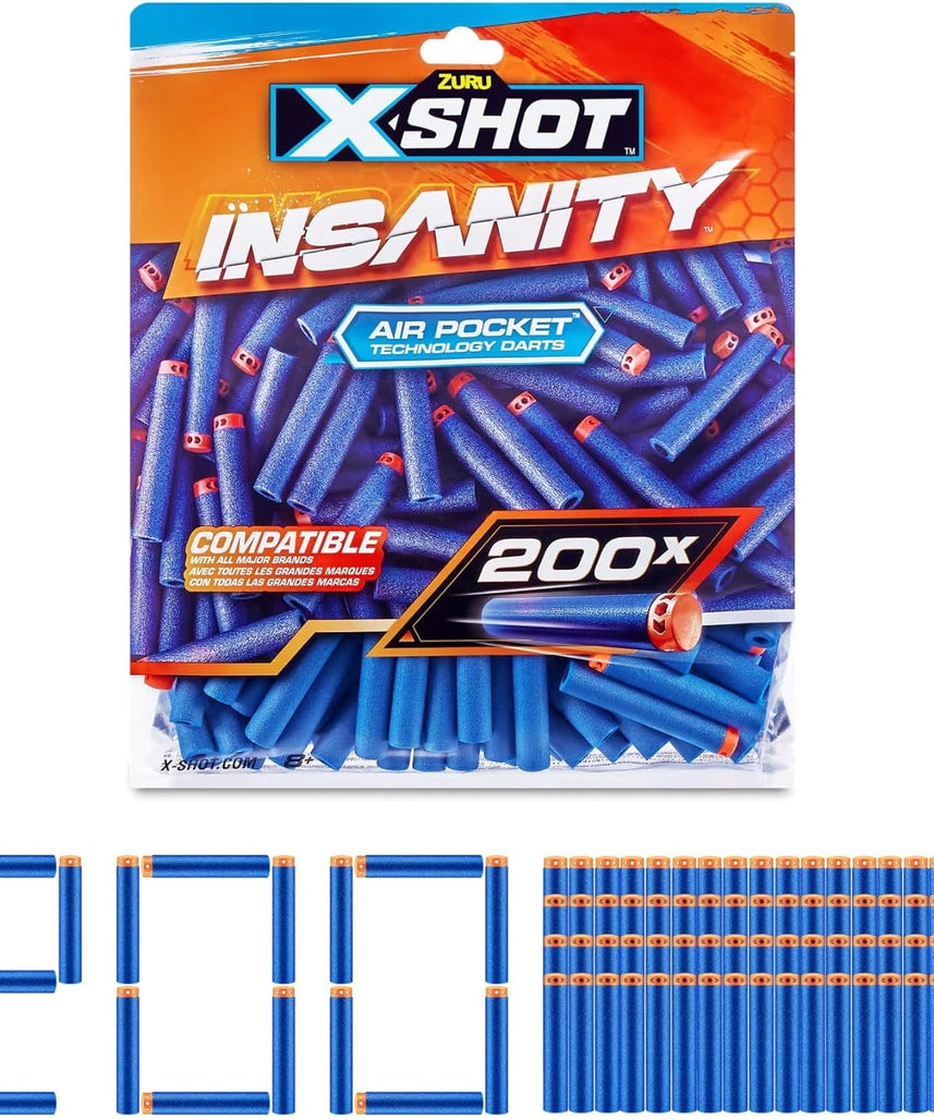X-Shot Insanity 200 Foam Dart Refill Pack with Air Pocket Technology, Compatible with X-Shot and Other Foam Blasters, Outdoor Toy Ammo for Kids Age 8 and Up