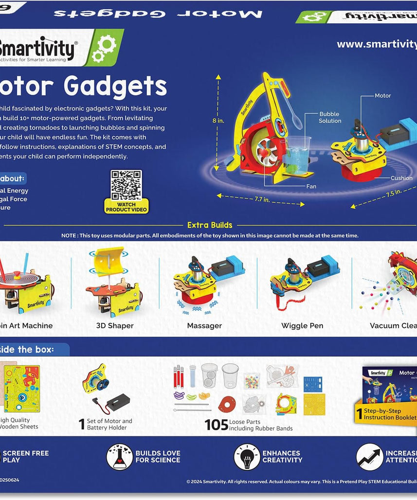 Smartivity 10-in-1 Motor Powered STEM Engineering Kit for Kids I 10+ Fun Electronics Projects for Smart Kids | DIY Science Kit/Toy for Ages 6,7,8,9,10,11,12 Years Old Boys & Girls