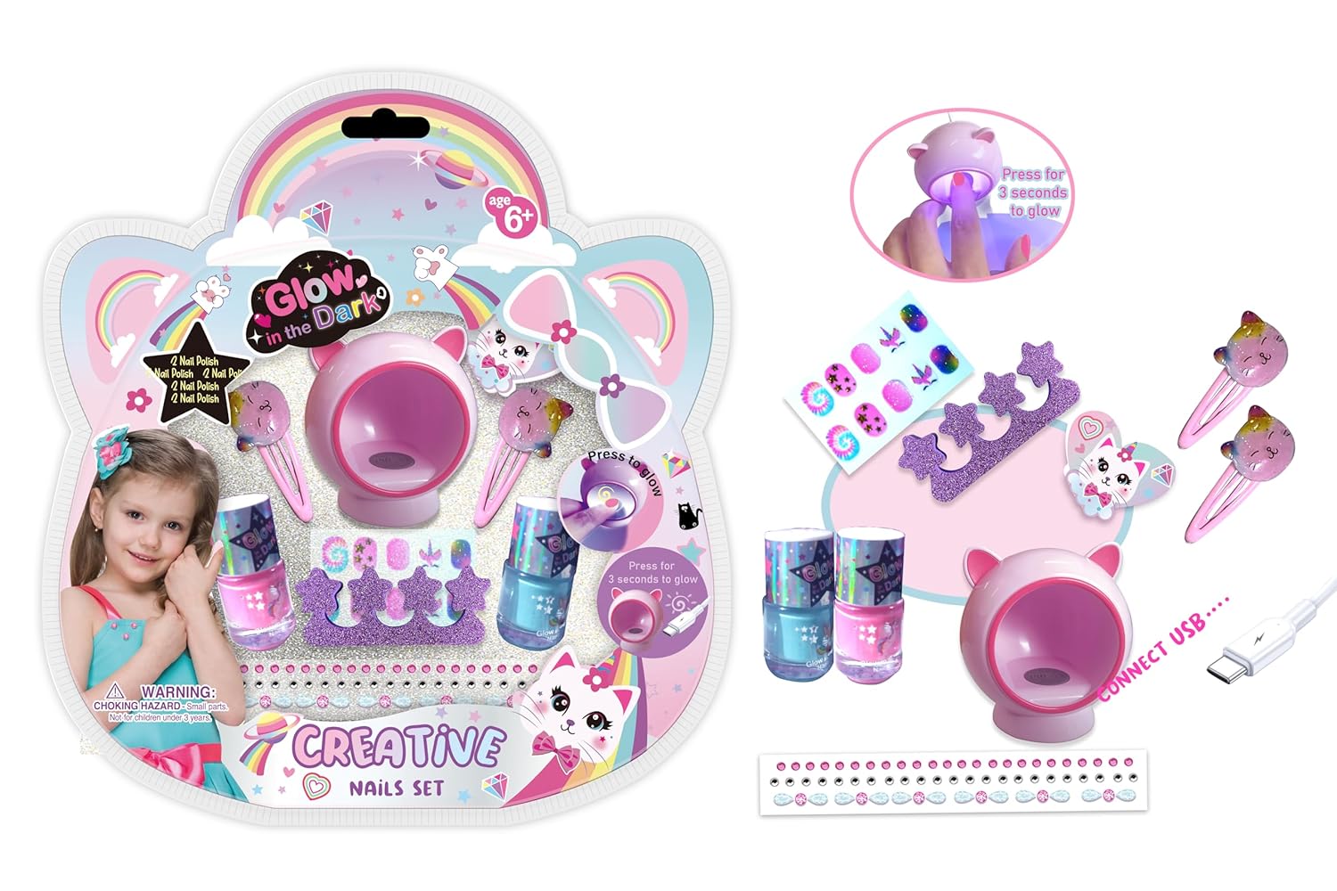 Pecoware Glow in The Dark Creative Nail Set, Multicolour, 3+