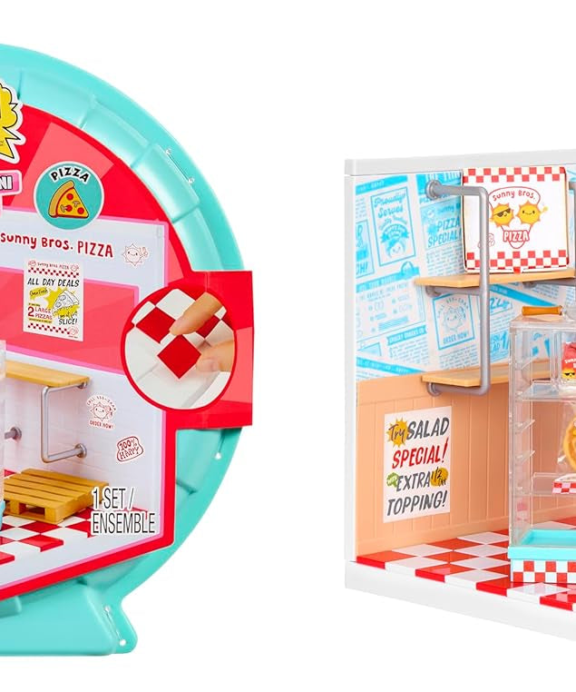 MGA’s Miniverse Make It Mini Spaces Starter Pack Red, Buildable Custom Scene with Wall Panels, Floor, Furniture, Wallpaper, Surprise Ingredients & NFC Card, Ice Cream & Pizza Shop Themes- 566069
