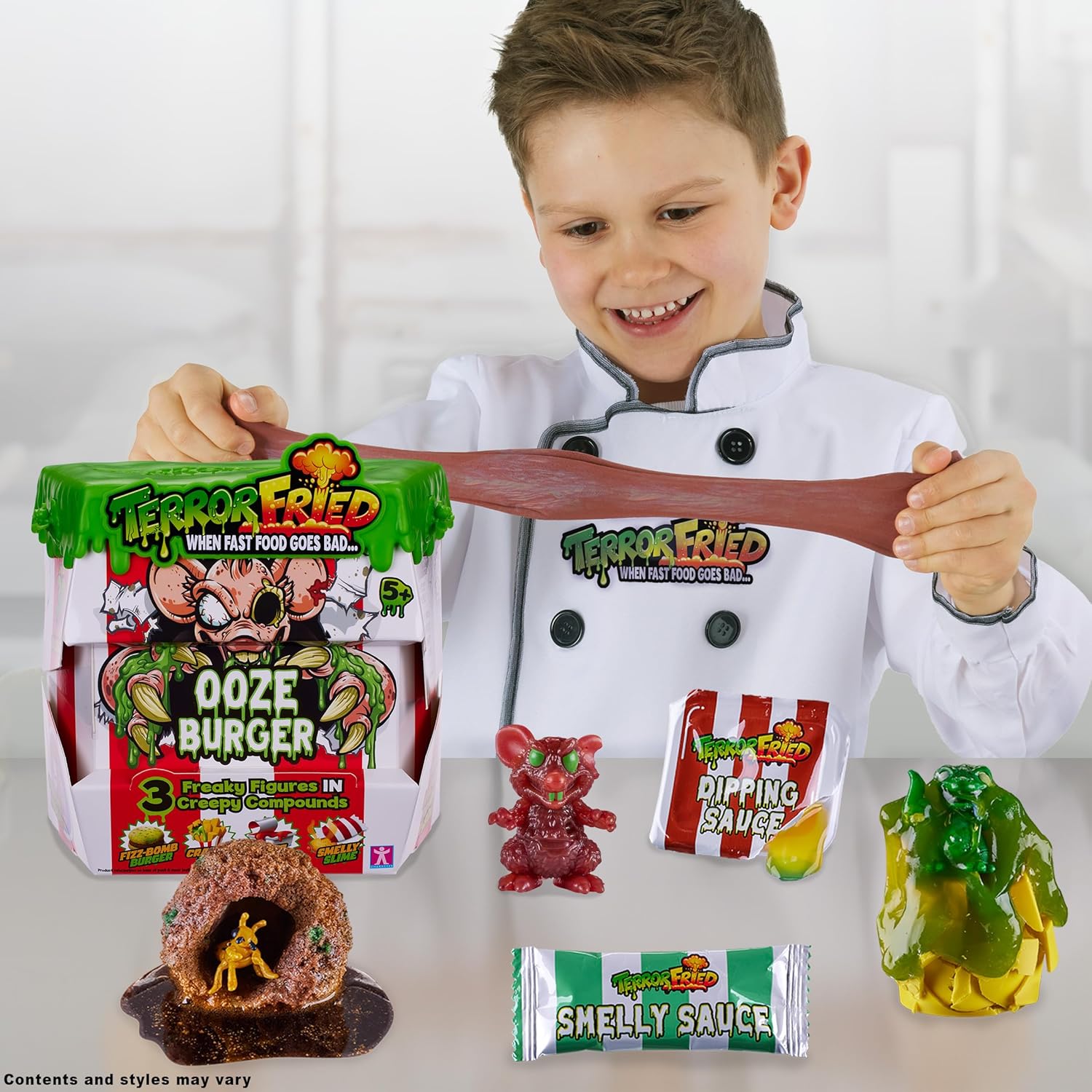 Terror Fried 08092 Ooze Burger, Gross Collectible Figures and Slime for Boys Ages 4-10, Multi-Compound Interactive Play Set with Fizz, Squish, Crack and Ooze, Sensory and Collectible Toys