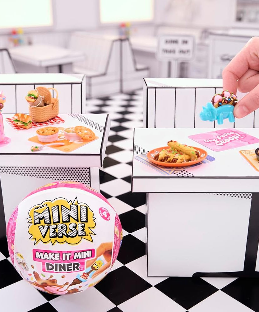 MGA’s Miniverse Make It Mini Foods Diner Series 4 Surprise, DIY Mini Resin Snack & Dessert Replicas with Ingredients, Recipe Card, Accessories, Table Display & Blind Packaging – 8 Styles- 546825