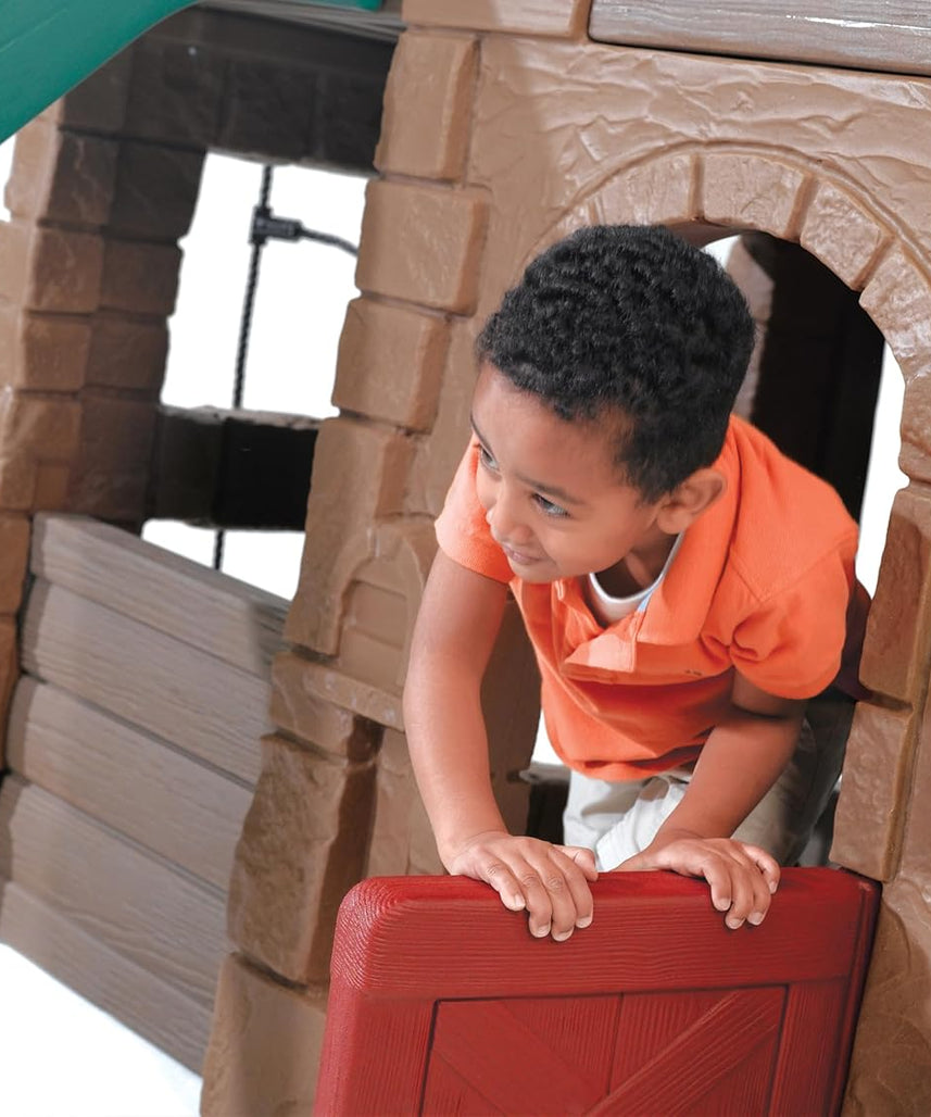 Step2 Adventure Lodge Play Center Climber and Slide, Two Story Clubhouse with Swings and Rope Ladder, Outdoor Playset for Kids 3+