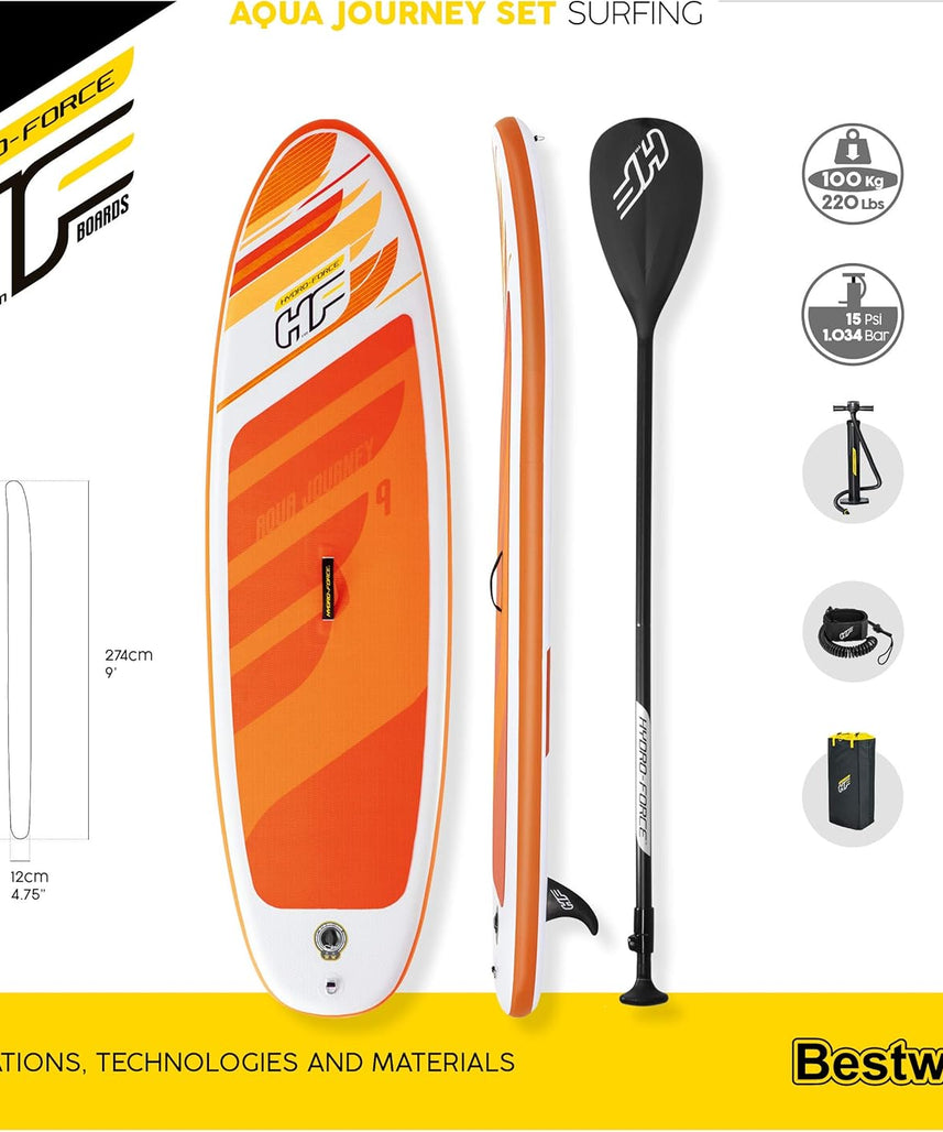 Bestway Hydro-Force Inflatable Stand Up Paddle Board 9ft with Paddle, Pump, Carry Bag & Accessories for Beginners 14+