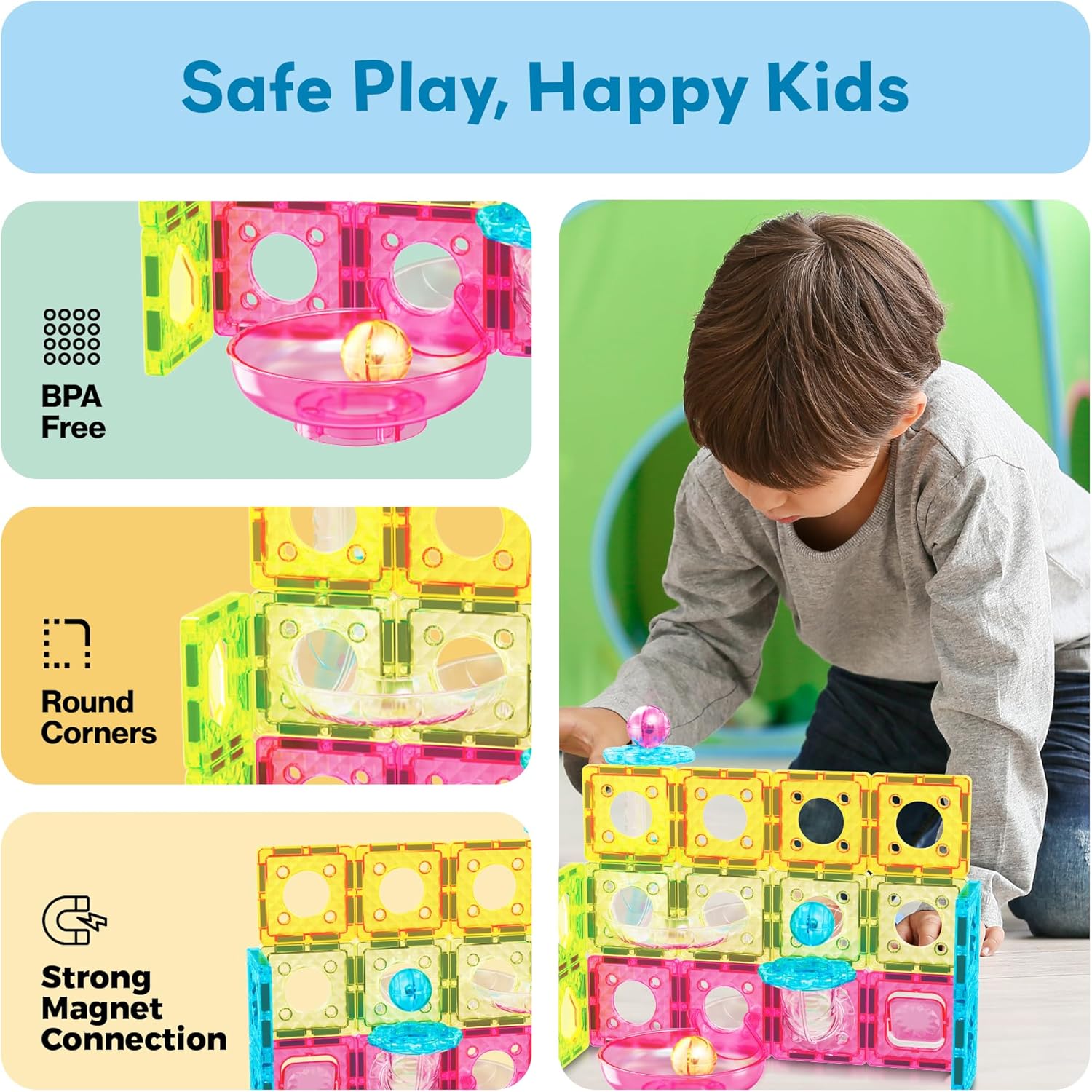 PicassoTiles Magnet Tiles Building Block Travel Size Magnetic Marble Run Construction Toy Set Mini Diamond Marble RaceTrack 45 pc Building Blocks Playset Education STEM Learning Kit Boy Girl 3+ PTMG45
