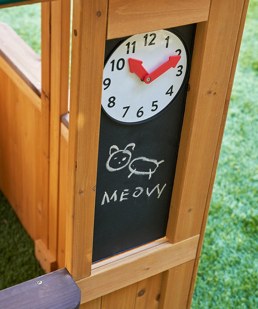 KidKraft 405 Garden View Wooden Outdoor Playhouse, Backyard Playhouse with Café Style Windows, Interactive Accessories, Ages 3 to 8, EZ Kraft Assembly, Weather Resistant Wood