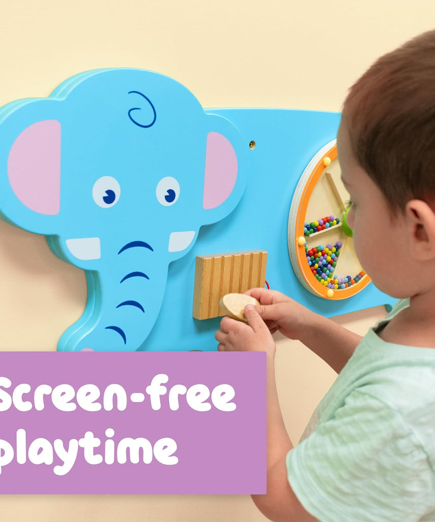 لوحة حائط فيجا على شكل فيل، لوحة أنشطة حسية خشبية من مونتيسوري، تُنمّي المنطق والمهارات الحركية والتنسيق بين اليد والعين، لعبة تعليمية صديقة للبيئة وغير سامة، للأولاد والبنات من عمر 18 شهرًا فما فوق