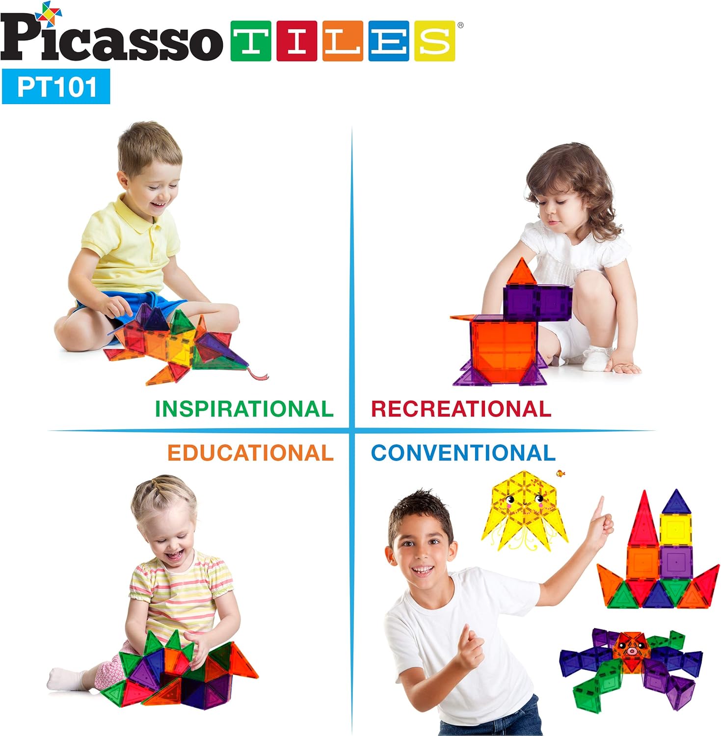 PicassoTiles PT101 101-Piece Magnetic Building Set - STEM Educational Game, Children's Brain Development, Magnetic Blocks