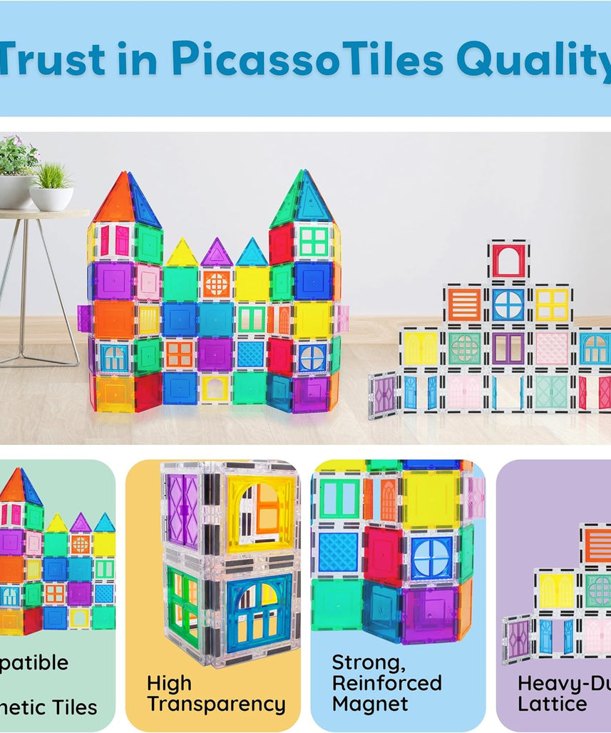 PicassoTiles 40pcs Magnetic Tile Clip-in Window and Door Expansion Set, Magnetic Block Add-ons, Magnet Building Construction Toys, STEM Education Learning Stacking Block, Toddler Boys & Girls