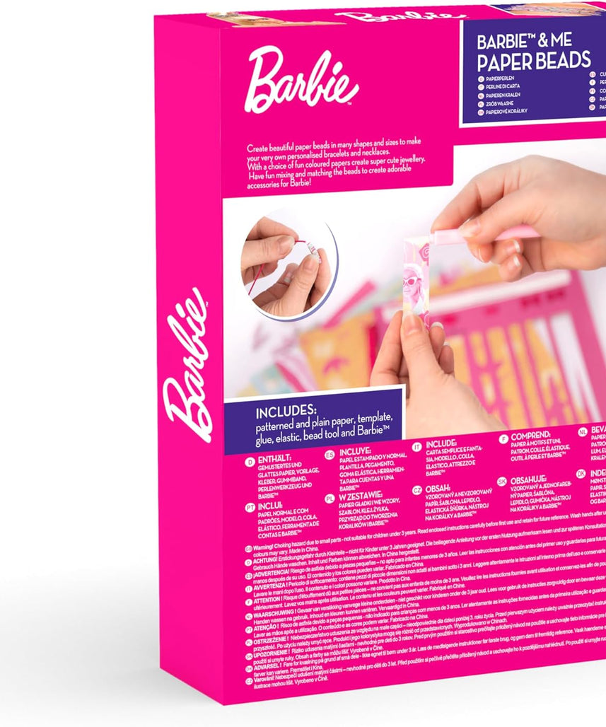 Barbie Paper Beads With Doll, Creative Paper Bead Craft Set, Includes Beads and Paper Materials, Colorful Craft Activity for Kids, No Batteries Required, Pink Design, Model BRB23-2448-SI